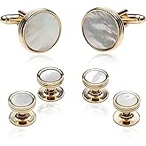 Cuff-Daddy Mother of Pearl and Gold Tuxedo Cufflinks and Studs Formal Set with Gift Box