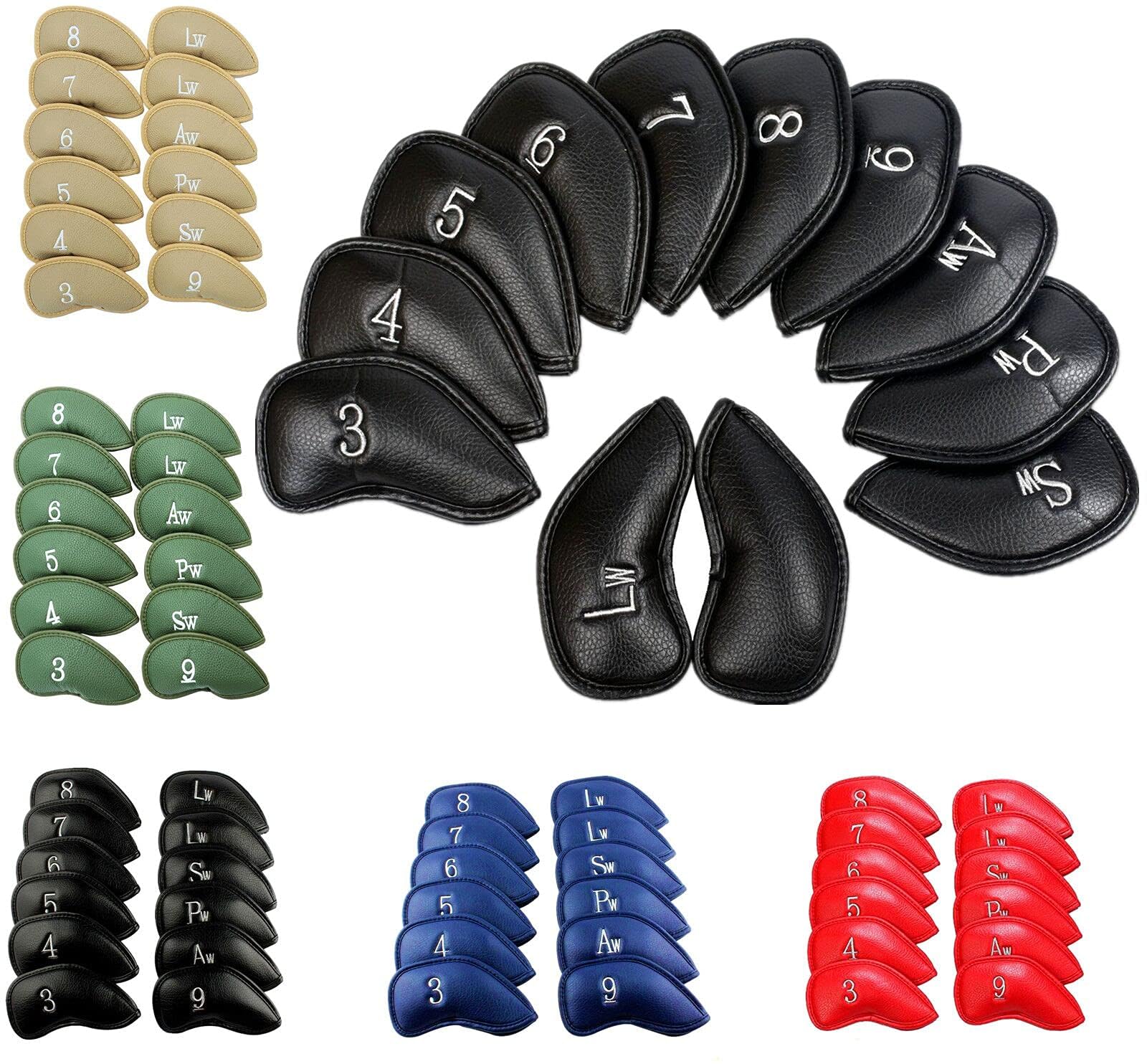 Golf Club Headcovers Iron Synthetic Leather Deluxe Value 12 Pack Color Blue, Golf Head Covers with Number Printed Durable Light Universal Fit All Brands Iron Clubs (Blue)