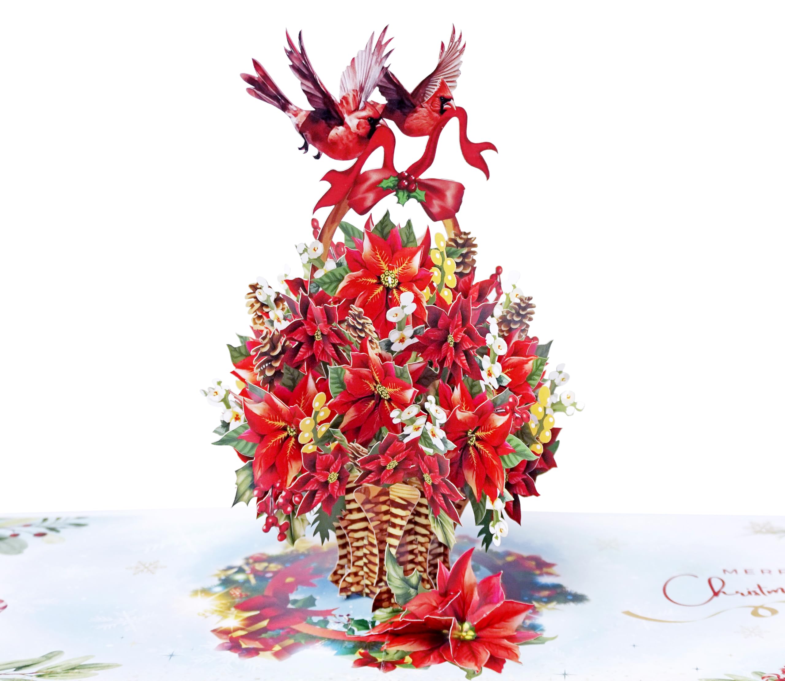 CUTPOPUP Poinsettia with Cardinals, Merry Christmas Cards 2025, Pop Up Christmas Cards w Envelope, 3D Xmas Card, Holiday Card Gifts for Her Him Wife Husband Mum Dad (Poinsettia Basket) US8-CN293UK