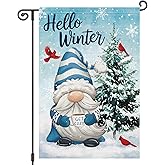 Heyfibro Hello Winter Gnome Garden Flag 12x18 Inch Double Sided Winter Cardinal Bird Pine Trees Garden Flag Snowflakes Get Cozy Yard Flags for Outside House Farmhouse Holiday Decoration