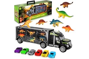 AOKESI Car Toys Transport Carrier Truck Dinosaur Toys for 3-12 Years Old Boys and Girls (Includes 6 Dinosaurs and 6 Mini Car)