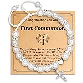 Kaluofan First Communion Gifts, Handmade Inspirational Cross Bracelet with Blessing Card, Baptism Confirmation Gifts Birthday Bracelet