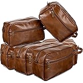 MBAIYO 6Pcs Leather Toiletry Bags for Men, Water Resistant Groomsmen Gifts Set Men's Travel Shaving Kit Wedding Proposal Gift for Best Man Father (Brown)