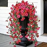 AmberFun Artificial Hanging Flowers for Outdoors,No Fade 2 Bundles Fake Silk Flowers for Outside, Realistic Faux Plants Decorations for Hanging Baskets, Planters-Porch, Patio, Yard Decor