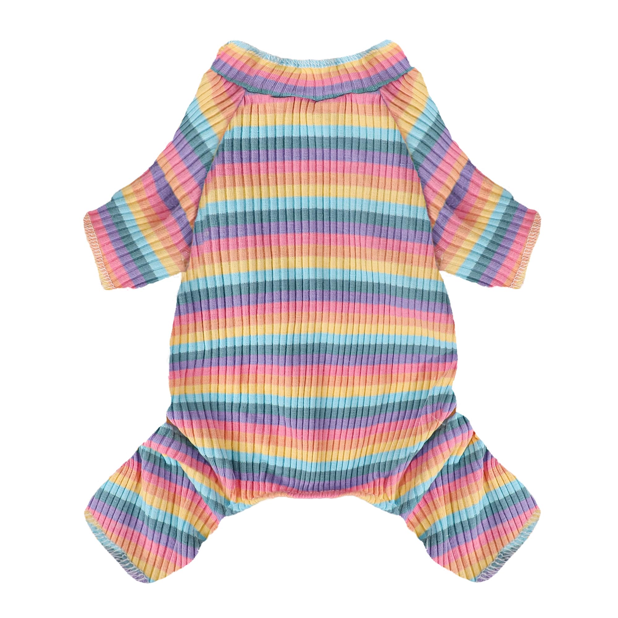 Photo 1 of 100% Cotton Rib Dog Pajamas Onesies, Colorful Striped Design, Breathable & Stretchy Four-Legged Pet Apparel for Small Medium & Large Dogs Like Teacup Chihuahua Yorkie Bulldog Pug (Purple, Small)
