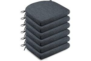 LOVTEX Chair Cushions for Dining Chairs 6 Pack - Memory Foam Chair Pads with Ties and Non-Slip Backing - Seat Cushion for Kitchen Chair 16x16x2, Navy