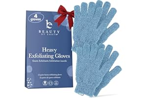BEAUTY BY EARTH Exfoliating Glove (4 pcs, 2 Pairs) - Heavy Shower Gloves for Body Scrub, Exfoliates & Removes Dead Skin, Stocking Stuffers for Women and Men