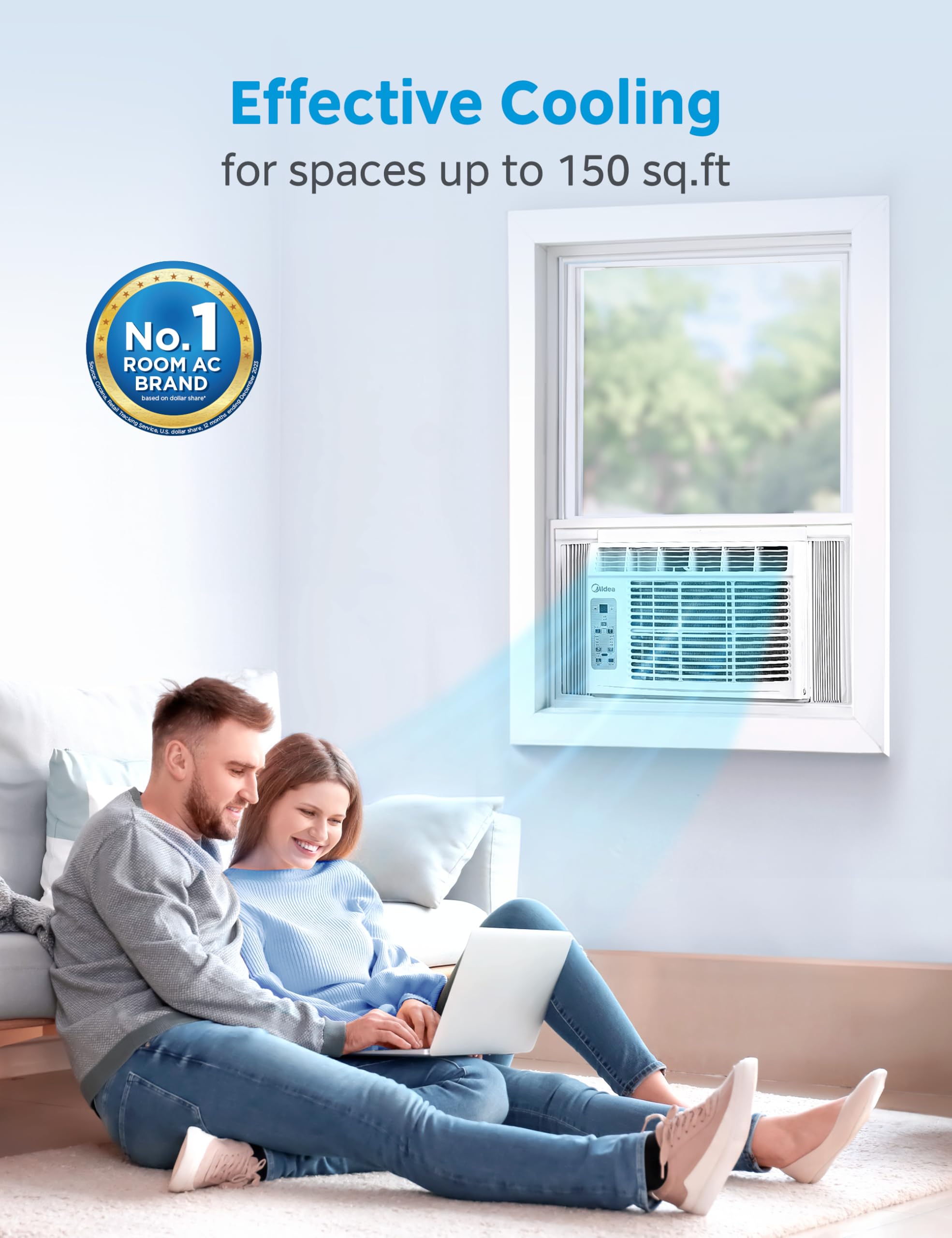 Midea 5,000 BTU Window Air Conditioner, Cools up to 150 Sq. Ft. with Easy-to-Use Reusable Filter, Remote, Perfect AC for Bedroom, Living Room, Home Office, Electronic Control