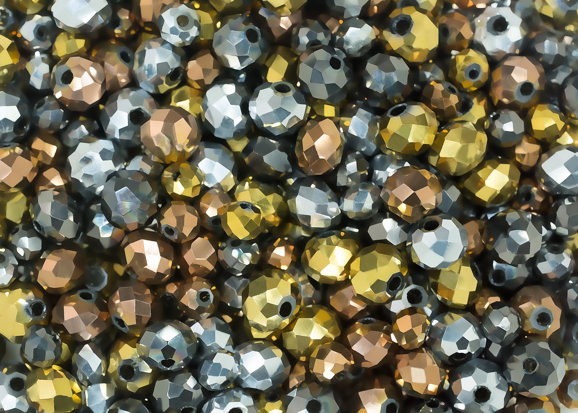 400 Pieces Metallic Sparkles: Bronze, Gold, Pewter and Silver Coloured rondelle Glass Crystal Mixed Bead Set for Jewellery Making and Arts and Crafts