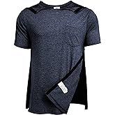Deyeek Men's Post Shoulder Surgery Shirts Recovery Tear Away Short Sleeve Full Open Side Snap Adaptive Chemo Clothing