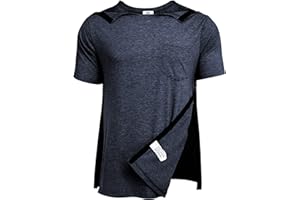 Deyeek Men's Post Shoulder Surgery Shirts Recovery Tear Away Short Sleeve Full Open Side Snap Adaptive Chemo Clothing