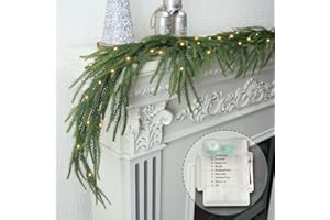 OZFHUA 6FT Christmas Garland with Lights, Pine Garland Used to Home Decor and All Year Round for Dining Tables, Mantle, Porches, Indoor Outdoor Christmas Decor