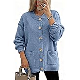 Glamaker Womens Fall Cardigans Sweaters Chunky Button Up Crew Neck Fuzzy Knit Long Sleeve Open Front Sweater Jacket