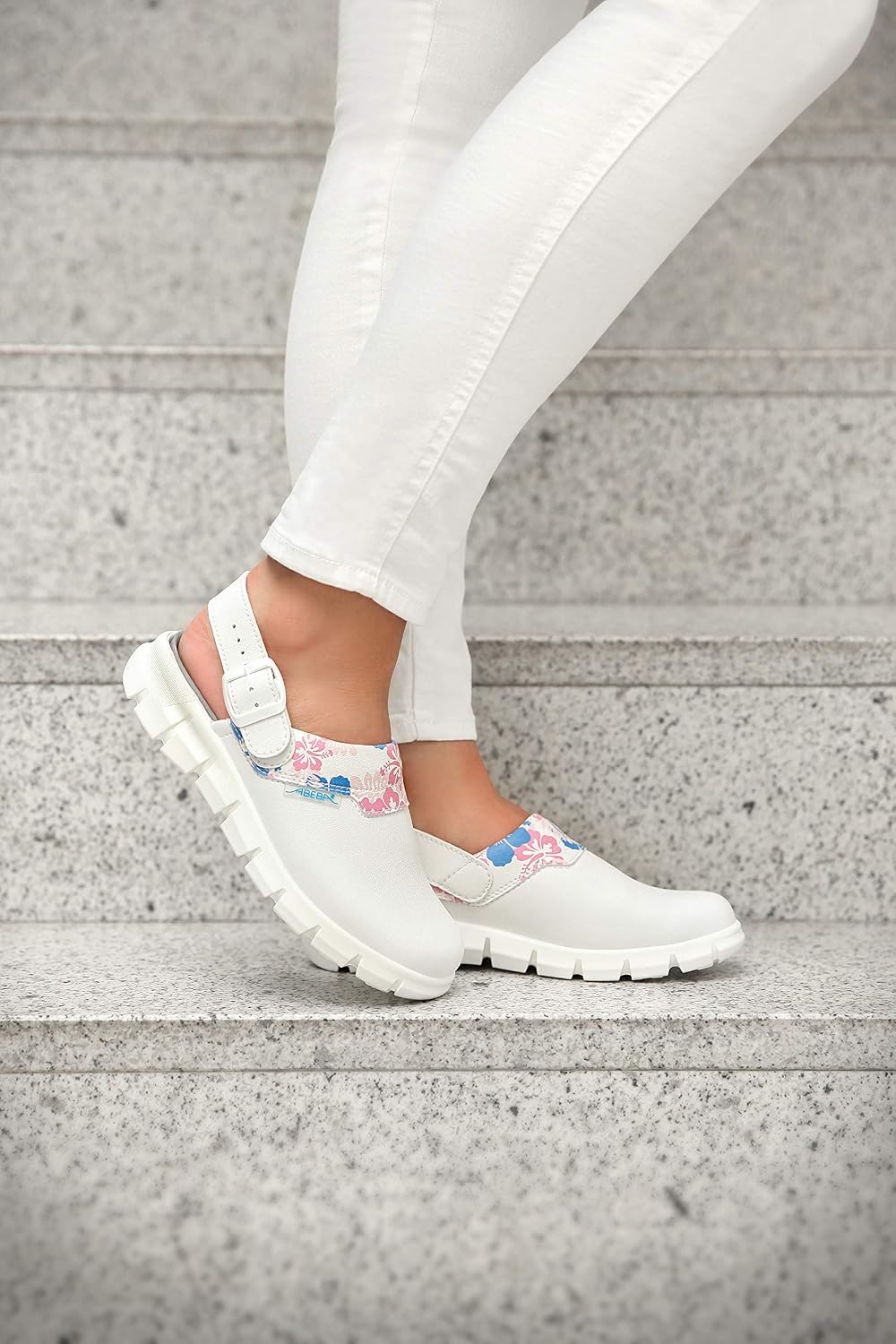 Abeba Clog 7320 Dynamic Smooth Leather White with Floral Print Certified, 40 - Image 3