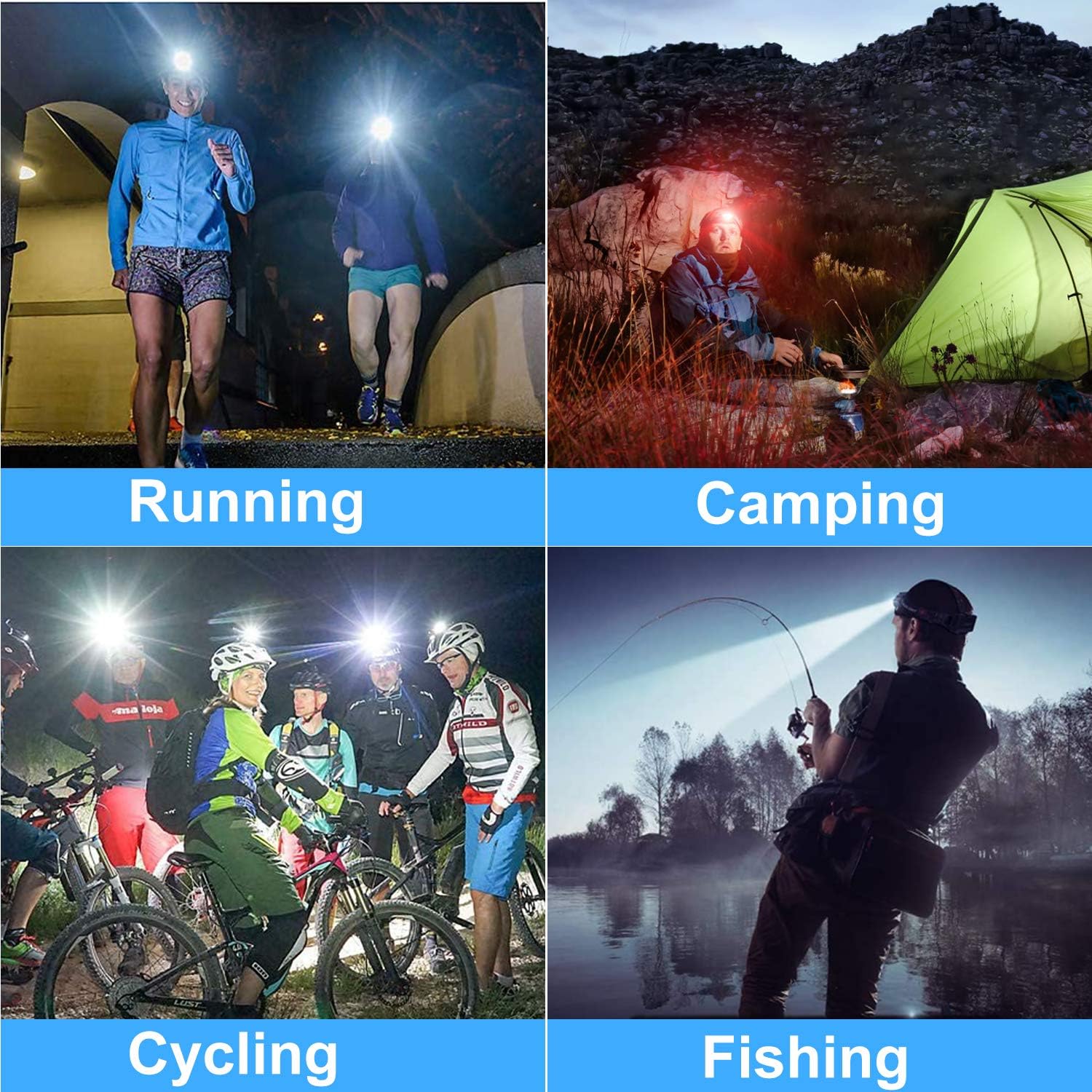 Rechargeable LED Headlamp, High Lumen IPX5 Waterproof 8 LED 8 Modes Headlamps with Red Light, Lightweight Adjustable Head Lamp for Running, Camping, Repairing, Hiking (USB Cable, Battery Include) - - 