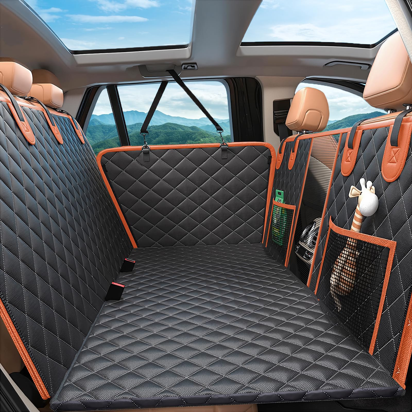 Elufa Back Seat Extender for Dogs, 500LBS Hard Bottom Dog Car Seat Cover for Back Seat, Upgraded 8-Layer Anti-Scratch Waterproof Large Space Dog Hammock for Car SUV Truck Image