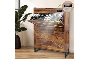 BEURUKU Shoe Cabinet with 2 Flip Drawers & Deodorizer, Shoe Cabinet Storage for Entryway, Freestanding Shoes Organizer Cabinet with Metal Legs,Deodorizing Narrow Shoe Rack Cabinet, Brown 31.5" W*9.45"D*43.3"H