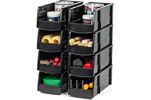 IRIS USA Large Stackable Storage Bins, 8-Pack, 13"L x 6"W x 5"H, |Made in USA|, Plastic Open Front Shelf Bin for Organizing Parts, Hardware, Tools, Supplies, Garage Shelf, Pantry - Black