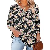 TFSDOD Plus Size Tops for Women Long Sleeve V Neck Shirts Dressy Casual Blouse Loose Fit Basic Tee Tshirt(1X-5X)