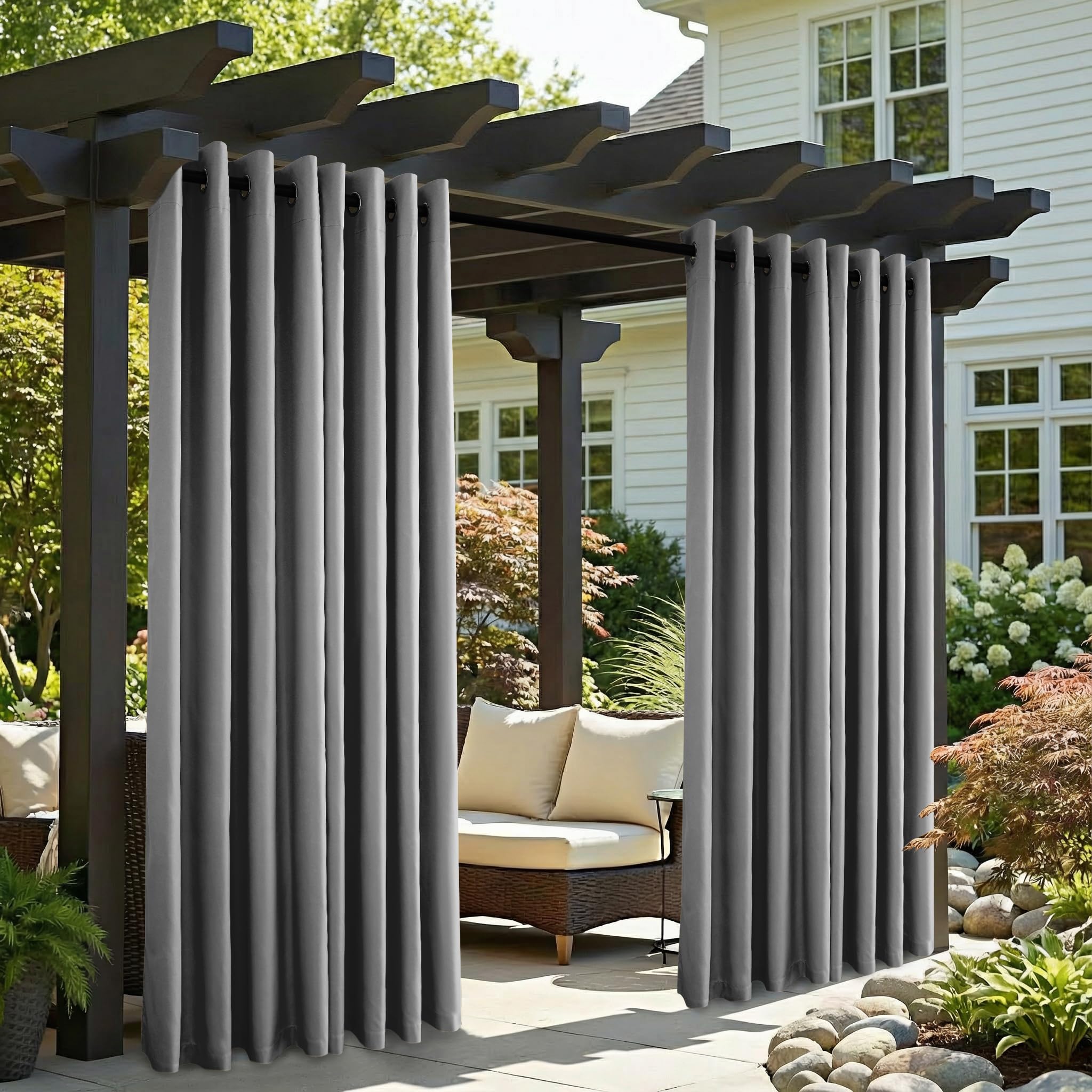 Outdoor Curtain Waterproof with Grommet 52"x84"(132x215cm) Grey 1 Panel -With Tieback - Windproof UV Protection for Pergoda Gazebo Pergola - Really for outdoor use instead of shower curtain