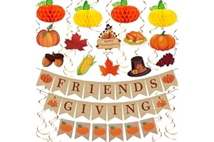 REDWORD Friendsgiving Party Decorations, 22Pcs Friendsgiving Banner with Hanging Paper Pumpkins Thanksgiving Swirls Streamer for Friendsgivings Thanksgiving Fall Home Office Party Decorations