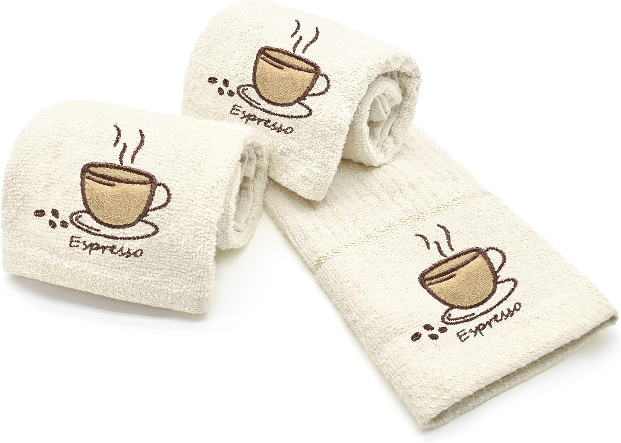 Ashley  Mills Woven Embroidered Tea Towels Pack of 3 Large 40 x 70cms Super Absorbent Farm Animals 5 Styles 100% Cotton (Espresso, Cream)