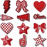 Glitinsel 24 Pcs Red Football Cheer Patches Iron on for Hats Clothes | Football Embroidered Appliques Gameday Spirit, Sew Onto Backpacks Jerseys Jackets Sequin Football Trophy, Sport Fan DIY Craft