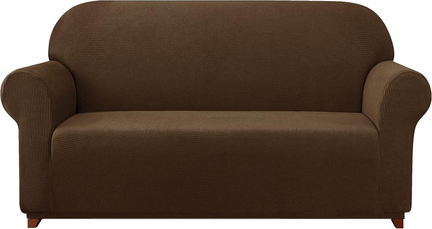Slipcovers - subrtex Sofa 1-Piece Stretch Slipcover Soft Couch Washable Furniture Covers Jacquard Fabric Small Checks(Coffee,Large)