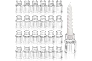 ALDMIO 24 Pcs Glass Candle Holder for Candlestick, Taper Glass Candlestick Holders, Clear Small Candle Holder Christmas Wedding Dinner Party Decor Table Centerpiece