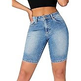 roswear Women's High Waisted Bermuda Shorts Stretchy Knee Length Jean Shorts