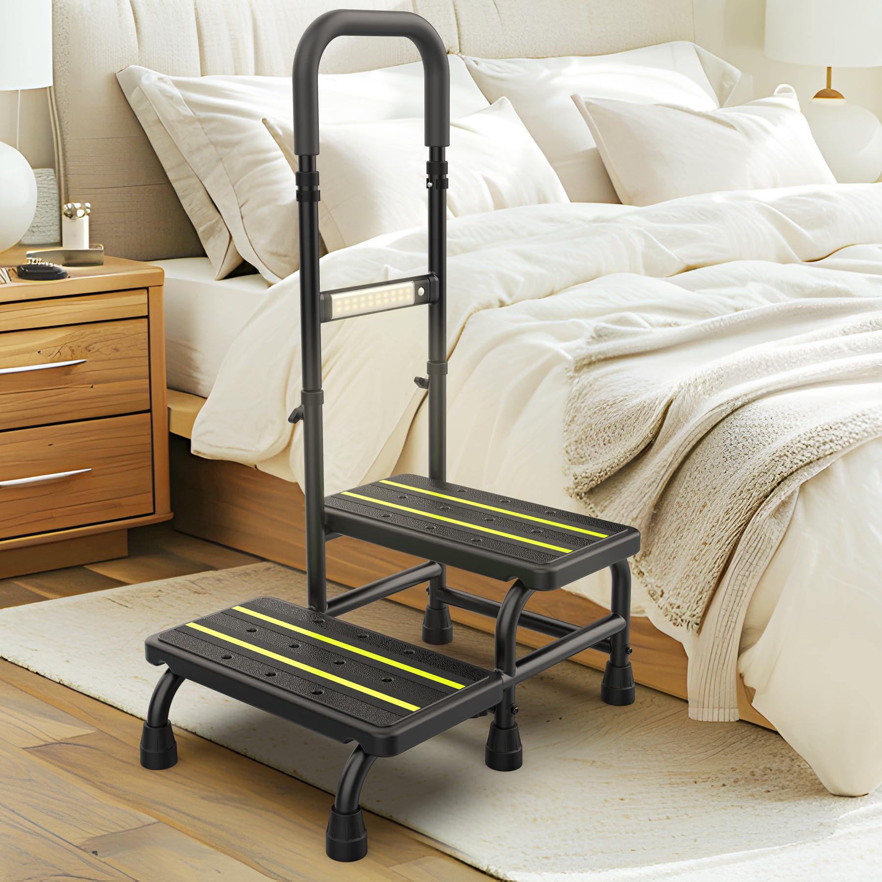 Photo 1 of [2025 Upgrade] 2 Step Stool with Handle for Elderly with Sensor Night Light,Medical Heavy Duty Step Stool with Adjustable Handrail, Bedside Steps for People with Mobility Impairments,450lbs