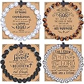 Kenning 4 Pcs Christian Cross Beads Bracelet Religious Bead Bracelet Thanksgiving Day Christmas Christian Gifts for Woman Men Cross Ribbon Charm Jewelry with Card