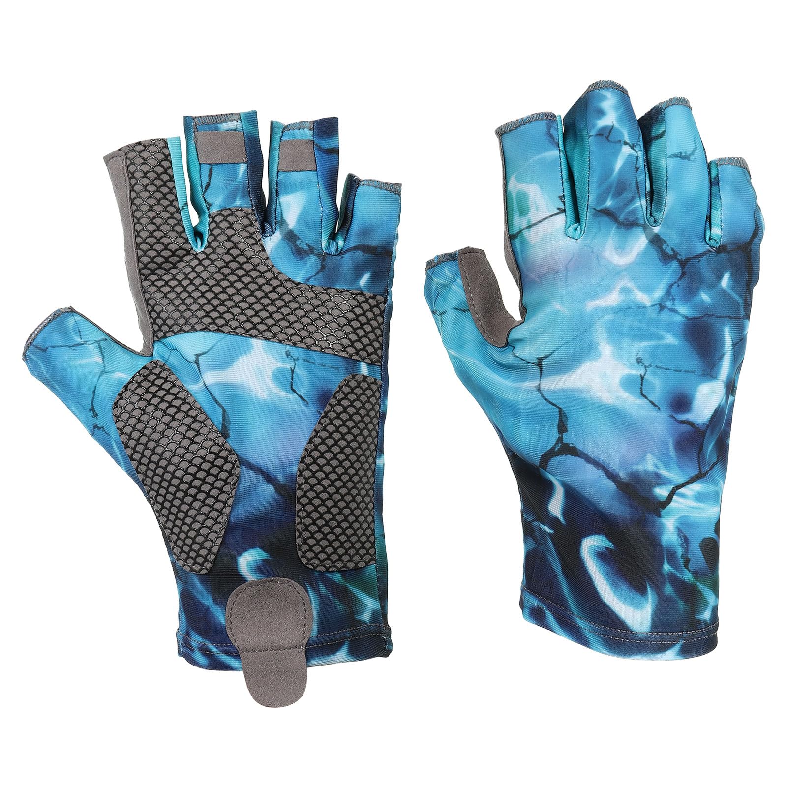 PATIKIL Fishing Gloves, 1 Pair Breathable Fingerless Sun Protection Gloves for Men Women Kayaking Rowing Cycling Hiking, Blue (XL Size)