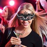 SIQUK Couple Masquerade Masks Metal Venetian Party Halloween Mardi Gras Black view 6