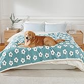 Luciphia Waterproof Pet Blanket for Medium Large Dogs Washable Fluffy Thick Jacquard Shag Fleece Warm Sherpa 3D Textured Flower Print for Cats Puppy Couch Protection (Blue,85x57 inches)