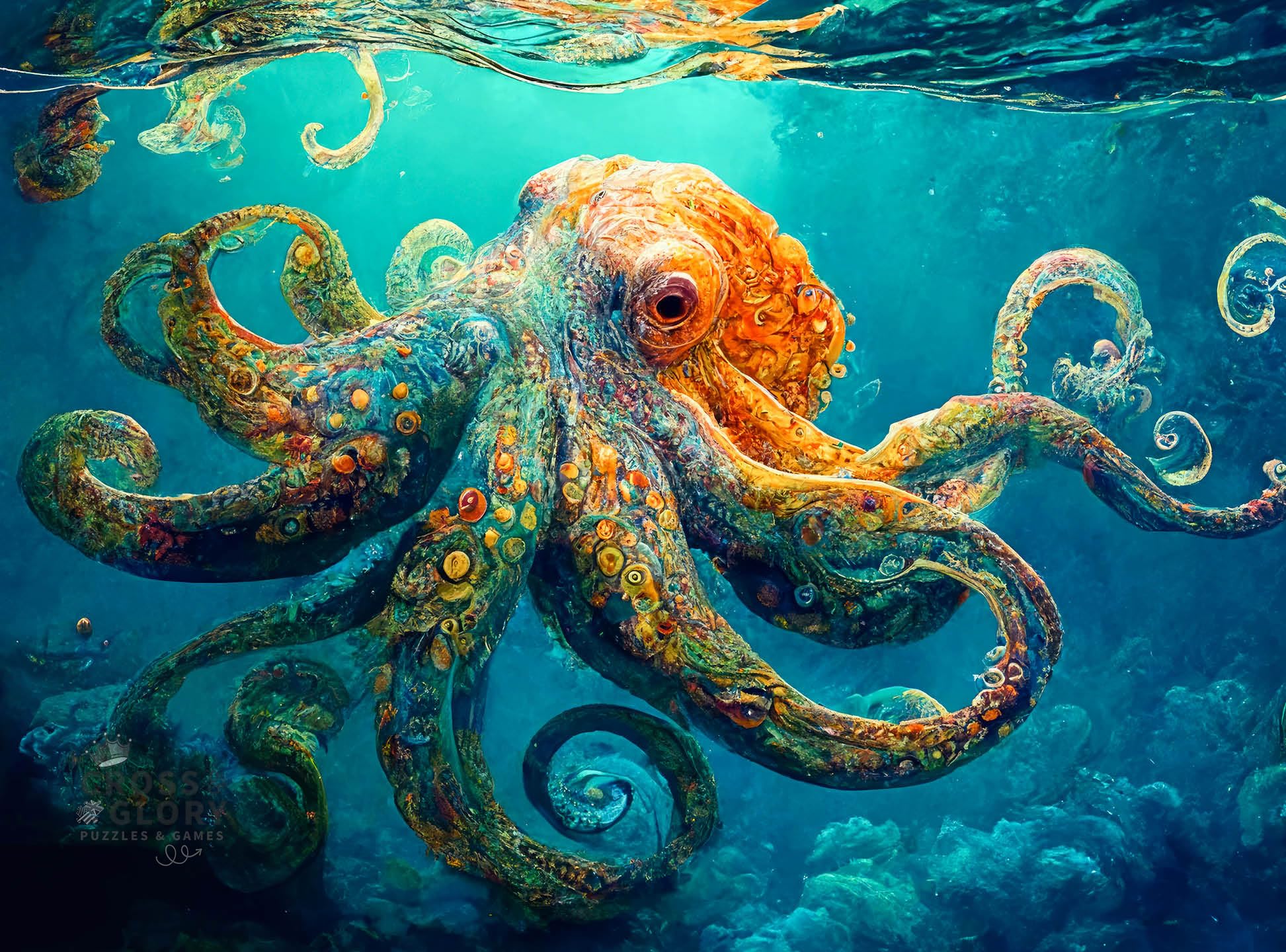 Cross & Glory - Deep Blue Octopus Odyssey - Jigsaw Puzzles 1000 Pieces for Adults | Ocean Octopus Puzzles for Adults | Challenging Brain Teaser Ocean Puzzle | 20 x 27 Inches