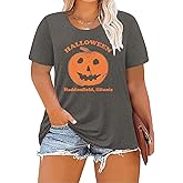 ForHailey Women's Plus Size Halloween Shirts Fall Pumpkin T-Shirt Short Sleeve Graphic Tees Tops