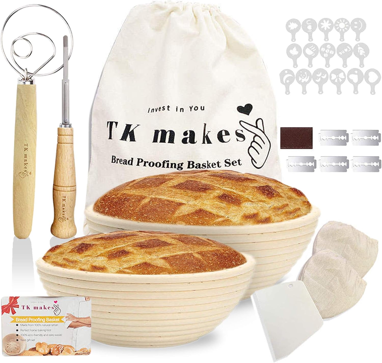 TK Makes Round Bread Proofing Basket Set of 2 Proving 9 and 10