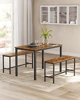 VASAGLE KDT070B01 Dining Table with 2 Benches Vintage Brown Black 3pc Set view 3