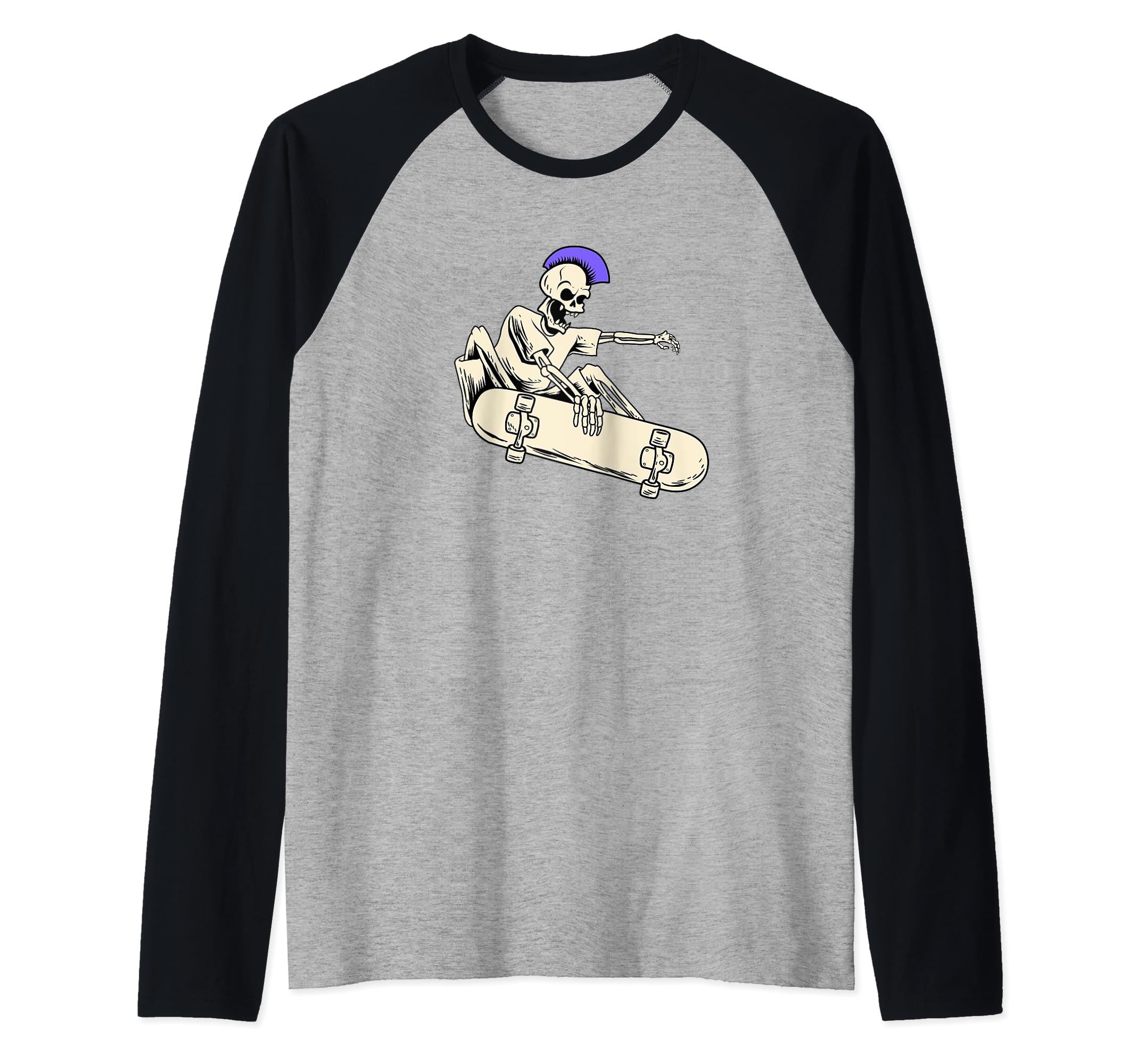 Skateboard Skateboarder Skateboarding Skater - Punk Skeleton Raglan Baseball Tee