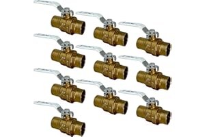 [10-Pack] PROCURU 3/4-Inch Sweat (CxC) Heavy Duty Brass Ball Valve, Full Port, 600 WOG, LF Certified Safe (3BC075-10P)
