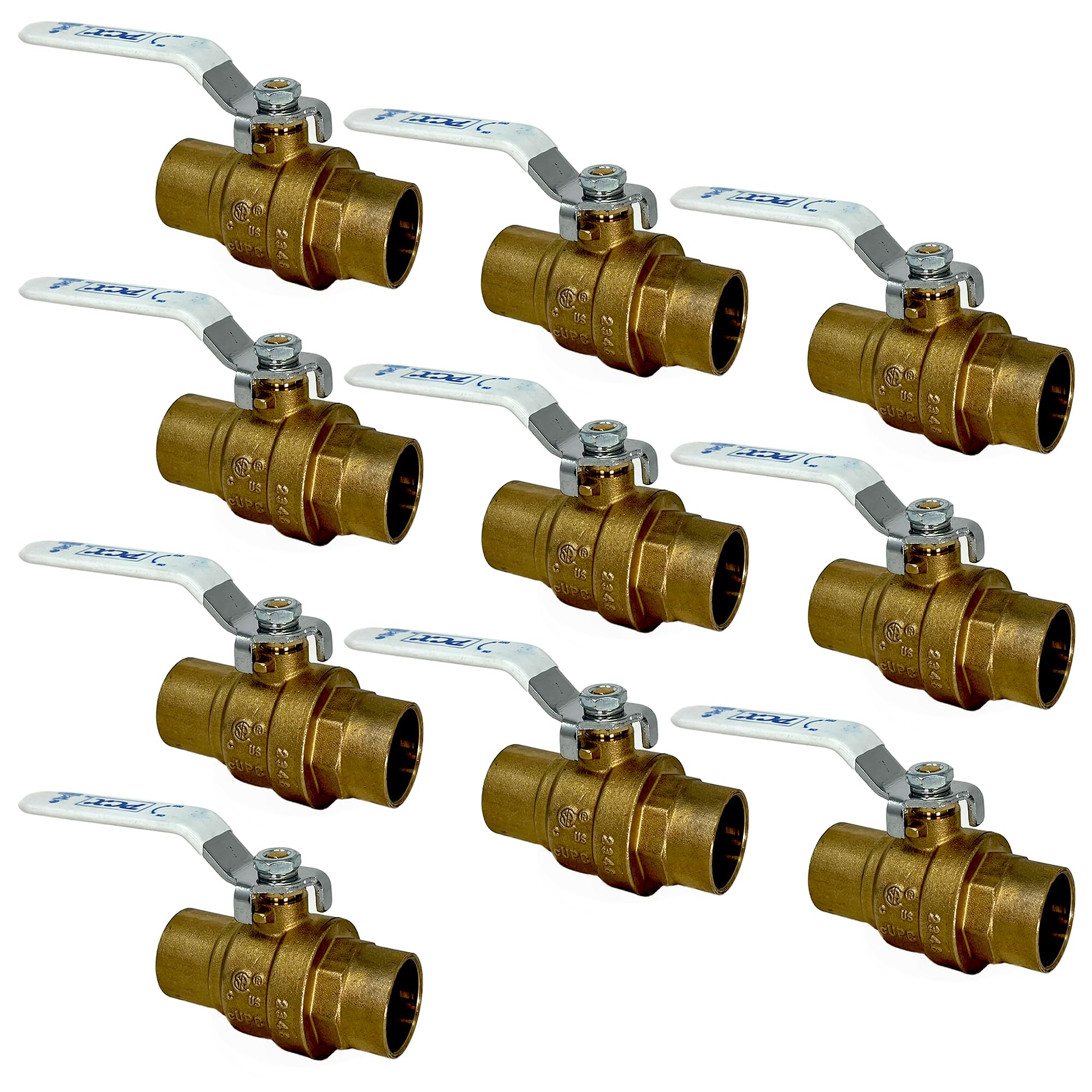 Photo 1 of [10-Pack] PROCURU 3/4-Inch Sweat (CxC) Heavy Duty Brass Ball Valve, Full Port, 600 WOG, LF Certified Safe (3BC075-10P)