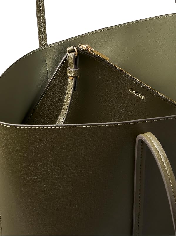 Women Foil Logo Tote W/Pouch Lv04F3274G Tote, Beige (Olive Night), One Size