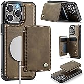 Usroom Compatible with Magsafe for iPhone 15 Pro Wallet Case Magnetic Card Holder, RFID Blocking 2 in 1 Detachable Kickstand Shockproof Case for Women Men, Brown