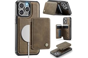 Usroom Compatible with Magsafe for iPhone 15 Pro Max Wallet Case Magnetic Card Holder, RFID Blocking 2 in 1 Detachable Kickstand Shockproof Case for Women Men, Brown