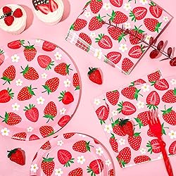 Whaline 96Pcs Strawberry Tableware Set Cute Fruit