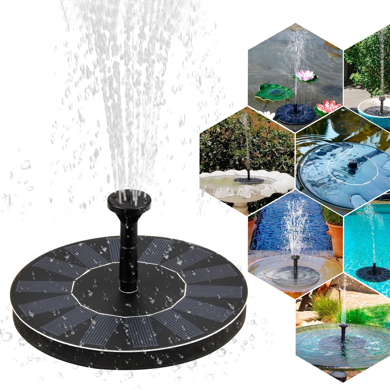 Pompa Solare Per Fontana Da 1,5 W, Con 6 Ugelli, Pompa A Energia Solare Per Vasca Per Uccelli Laghetto Giardino 87746690