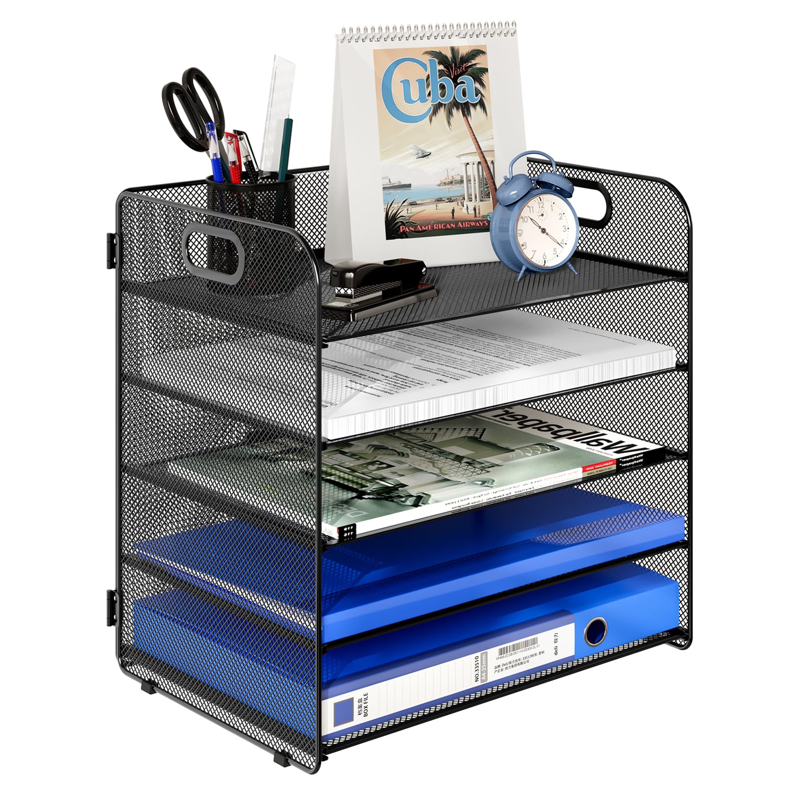 TQVAI 5-Tier Letter Tray Desk Tidy Organiser Document Holder Paper Storage Organiser Magazine File Holder, Black