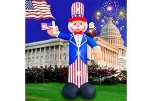 SEASONBLOW 12FT Independence Day Inflatable Uncle Sam with Bald Eagle Decorations Patriotic 4th of July LED Light Up Blow up Flag for Home Yard Lawn Garden Memorial Day Decor