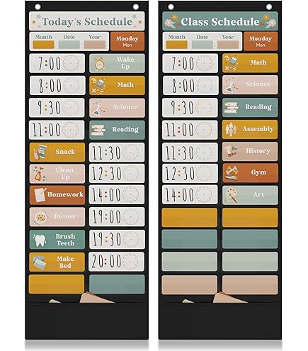 Classroom Schedule Pocket Chart - 28 Piece Teacher Organization Set With Dry Erase Cards